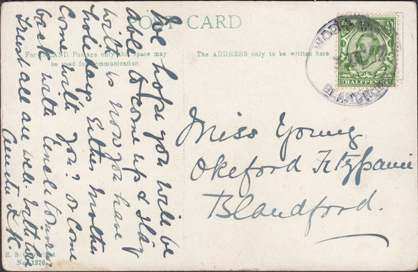 121564 1912 WOOLLAND/BLANDFORD RUBBER DATE STAMP IN VIOLET LOCAL USAGE.