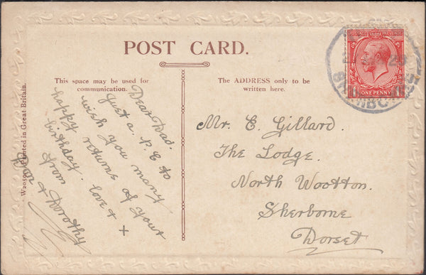121578 1920 TRENT/SHERBORNE RUBBER DATE STAMP USED LOCALLY.