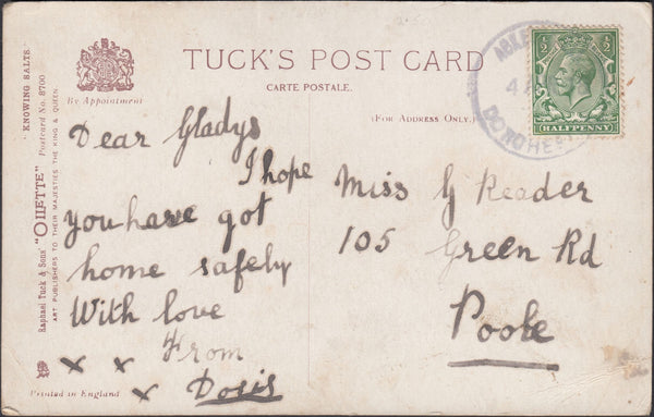 121588 1918 ASKERSWELL/DORCHESTER RUBBER DATE STAMP TO POOLE.