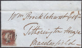 121666 1850 MOURNING ENVELOPE USED IN MACCLESFIELD/PL.95 (SG8)(AG) MISSING IMPRIMATUR LETTERING.