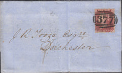 121672 1858 '377' DUPLEX OF OTTERY ST. MARY (DEVON) ON COVER TO DORCHESTER.