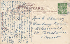 121677 1914 PIMPERNE/BLANDFORD RUBBER DATE STAMP TO DORCHESTER.