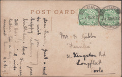 121686 1922 WEST STAFFORD/DORCHESTER RUBBER DATE STAMP TO POOLE.