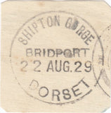 121712 1930 SHIPTON GORGE/BRIDPORT/DORSET RUBBER DATE STAMPS.