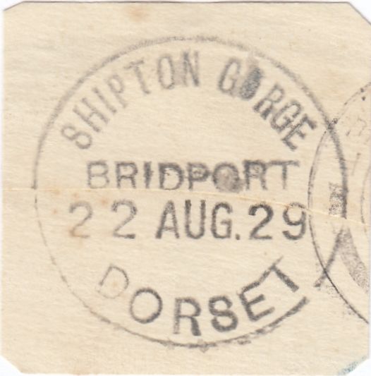 121712 1930 SHIPTON GORGE/BRIDPORT/DORSET RUBBER DATE STAMPS.