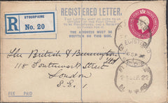 121731 1922 REGISTERED MAIL STOURPAINE TO LONDON WITH STOURPAINE/BLANDFORD RUBBER DATE STAMP.