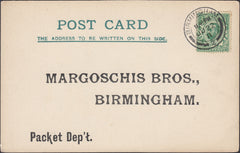 121753 1911 ½D DOWNEY USED FIRST DAY OF ISSUE ON POST CARD WITHIN BIRMINGHAM.