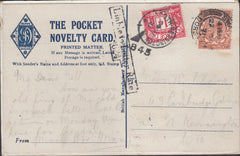 121761 1921 UNDERPAID NOVELTY POST CARD SWANAGE TO LONDON.