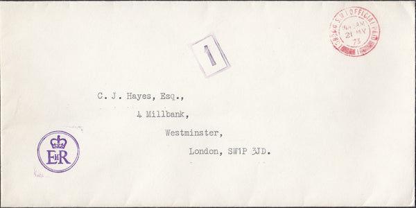 121773 1973 'CROWN/EIIR' ROYAL CACHET USED IN LONDON.