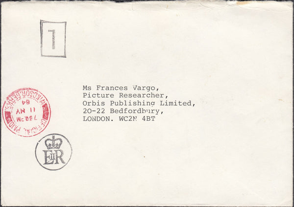 121777 1984 'CROWN/EIIR' ROYAL CACHET USED IN LONDON.
