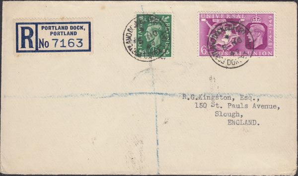 121815 1949 REGISTERED MAIL PORTLAND DOCK (DORSET) TO SLOUGH.
