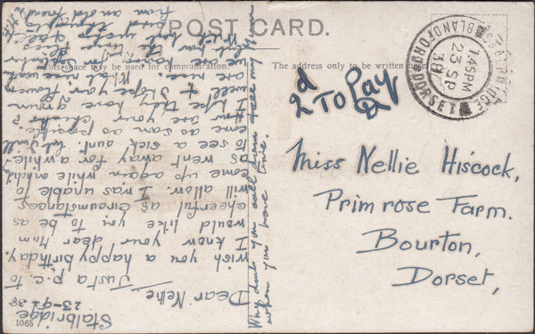 121831 1938 UNPAID MAIL STALBRIDGE USED IN DORSET.