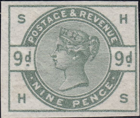 121844 1883 9D DULL GREEN PL.3 (SG195) IMPERFORATE IMPRIMATUR.