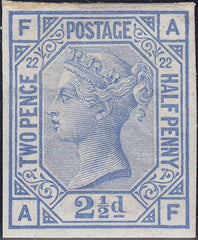 121850 1881 2½D BLUE PL.22 WMK CROWN IMPERFORATE IMPRIMATUR (SG157).