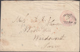 121888 1847 1D PINK ENVELOPE KNOWLE (WARKS) TO WANDSWORTH ON REVERSE 'KNOWLE' MAIL BAG HAND STAMP.