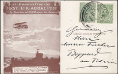 121891 1911 FIRST OFFICIAL U.K. AERIAL POST/LONDON POST CARD IN BROWN TO GERMANY.