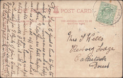 122003 1909 MAIL TO CATTISTOCK DORSET WITH IWERNE MINSTER SKELETON DATE STAMP.
