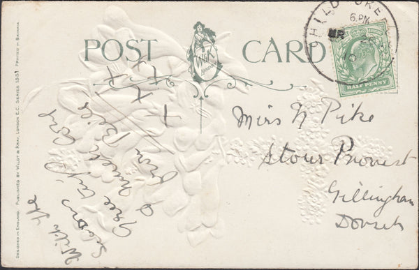 122005 1910 MAIL TO GILLINGHAM DORSET WITH CHILD OKEFORD SKELETON.