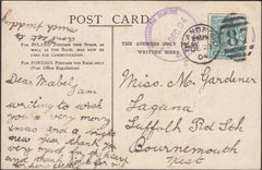 122016 1904 MAIL TO BOURNEMOUTH WITH WINTERBOURNE ZELSTONE/BLANDFORD RUBBER DATE STAMP.