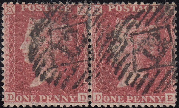 122024 1857 DIE 2 1D PL.47 MATCHED PAIR LETTERED DE TRANSITIONAL SHADE (SPEC C9) AND WHITE PAPER (SG40).