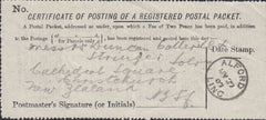 122049 1907 'CERTIFICATE OF POSTING OF A REGISTERED POSTAL PACKET' WITH ALFORD/LINC DATE STAMP.