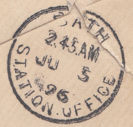 122055 1896 MAIL LONDON TO BATH WITH 'BATH/STATION.OFFICE' DATE STAMP.