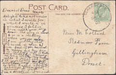 122078 1906 MAIL TO GILLINGHAM DORSET WITH SHERBORNE SKELETON DATE STAMP.