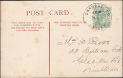 122087 1905 MAIL TO WIMBLEDON WITH SWANAGE SKELETON DATE STAMP.