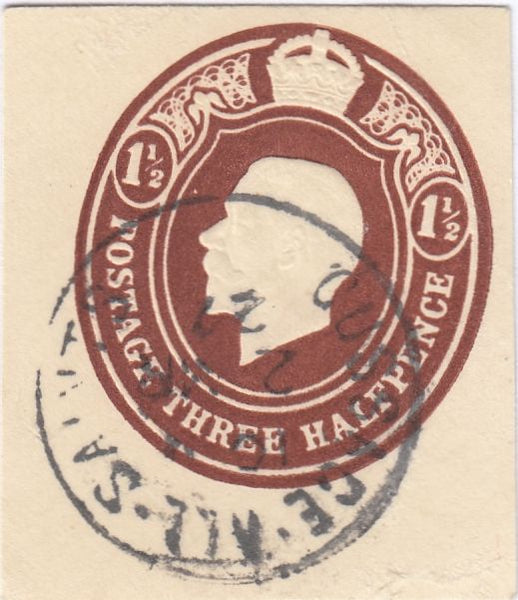 122141 1910 MAIL TO SALISBURY WITH GUSSAGE ALL SAINTS DATE STAMP.