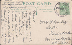 122143 1911 MAIL TO BARNSTAPLE WITH CLYFFE/DORCHESTER RUBBER DATE STAMP.