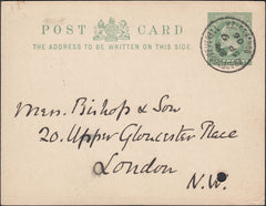 122168 1906 ½D POST OFFICE POST CARD BRADFORD PEVERELL (DORSET) TO LONDON.