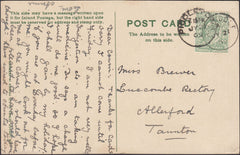 122172 1909 MAIL TO TAUNTON WITH 'ALFPIDDLE' AND 'PIDDLETOWN' DATE STAMPS.