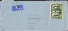 122224 1953 AIR MAIL LONDON TO SALISBURY S. RHODESIA WITH KGVI 2/6 YELLOW-GREEN (SG509) X 2.