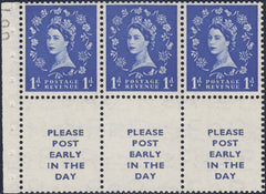 122228 1954 1D BOOKLET PANE WITH 1D X 3 AND 3 PRINTED LABELS (SG516la).