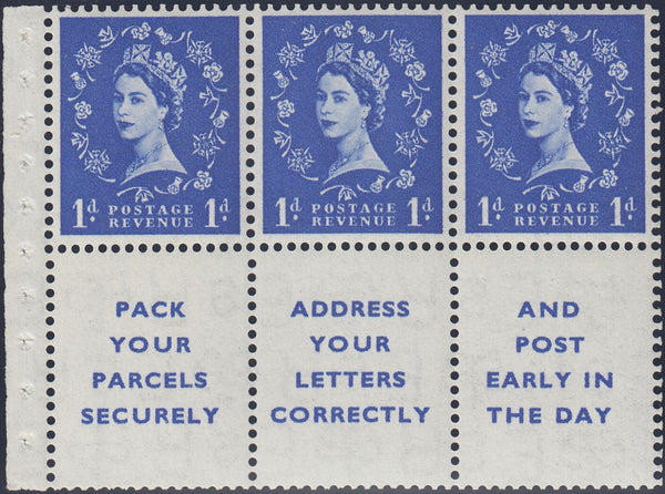 122233 1955 1D BOOKLET PANE WITH 1D X 3 AND 3 PRINTED LABELS (SG541laWi).