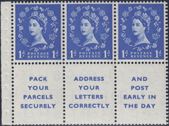 122233 1955 1D BOOKLET PANE WITH 1D X 3 AND 3 PRINTED LABELS (SG541laWi).