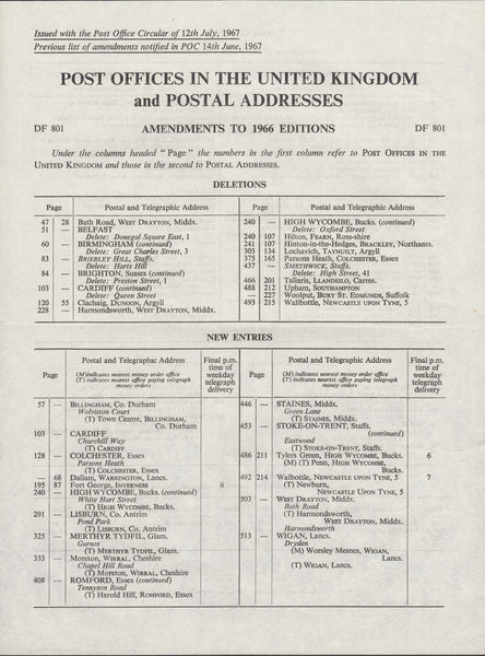 122246 JULY 1967 POST OFFICE AMENDMENT NOTICE.