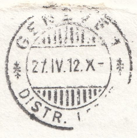 122260 1911 1D DOWNEY DIE 1B WATERMARK CROWN (SG329) VARIETY 'OPEN TOP TO LEAF' (SPEC N8l) ON COVER CHISWICK TO SWITZERLAND.