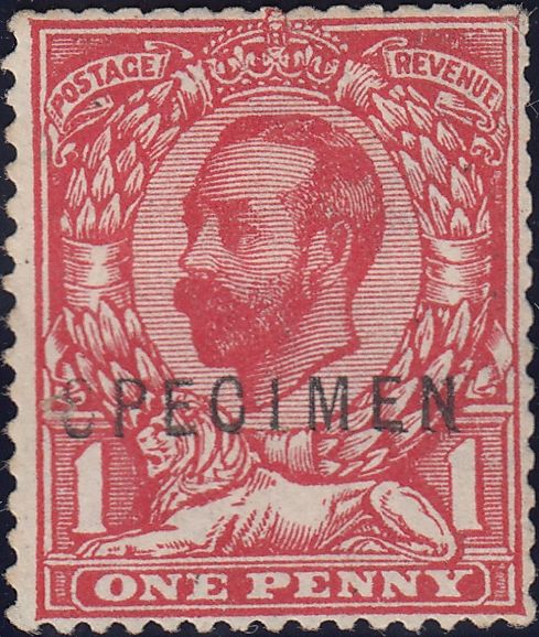 122265 1912 1D DOWNEY DIE 1B WATERMARK SIMPLE CYPHER (SG336) OVERPRINTED 'SPECIMEN' TYPE 22 (SPEC N10t).