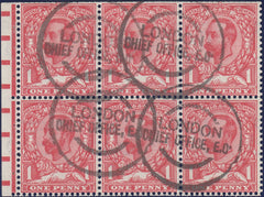 122270 1911 1D DOWNEY DIE 1B WATERMARK CROWN INVERTED (SG329Wi) BOOKLET PANE OF SIX WITH PRE-CANCELLATION (SPEC NB3as).
