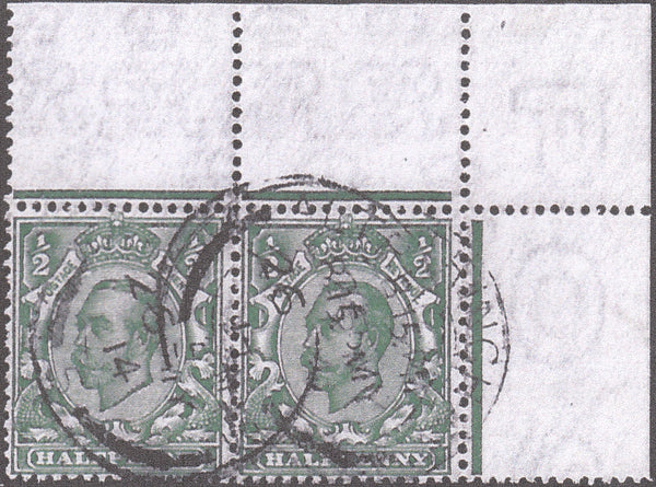 122293 1912 ½D DOWNEY DIE 2 WATERMARK MULTIPLE CYPHER (SG346) VARIETY 'WHITE SPOT IN OVAL BELOW E OF POSTAGE' (SPEC N6m).