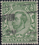 122298 1912 ½D DOWNEY DIE 2 WATERMARK SIMPLE CYPHER (SG344) WHITE UNPRINTED PATCH ON DOLPHIN.