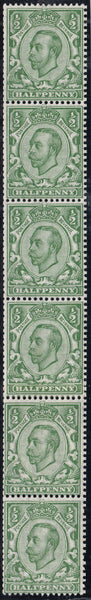 122336 1912 ½D DOWNEY DIE 2 WATERMARK MULTIPLE CYPHER (SG346) COIL JOIN IN STRIP OF SIX.