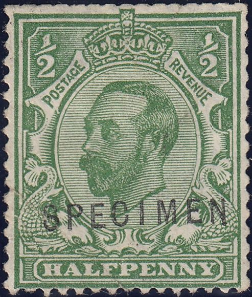 122354 1912 ½D DOWNEY DIE 1B WATERMARK SIMPLE CYPHER (SG334) 'SPECIMEN' TYPE 26 (SPEC N3t).