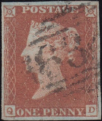 122381 1849 1D PL.90 (SG8) GROUP OF SEVEN USED EXAMPLES SHOWING RECUT FRAME LINES.