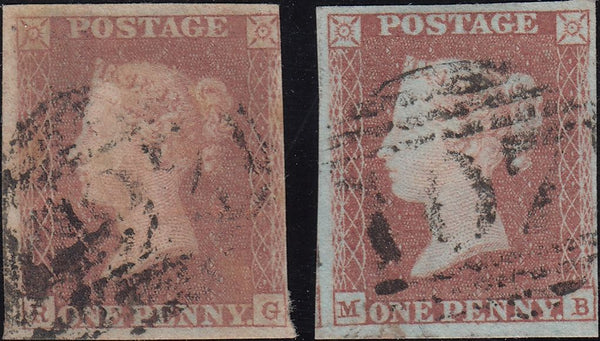 122386 1849 1D PL.88 (SG8) USED GROUP SEVEN SINGLES AND ONE PAIR, EX FOLKARD.