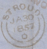 122454 1856-7 1D PL.42 MATCHED PAIR LETTERED OA BLUED PAPER ON COVER (SG29) AND WHITE PAPER OFF COVER (SG40).