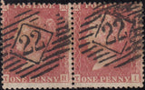 122455 1856-57 1D PL.42 MATCHED PAIR LETTERED TI ON BLUED PAPER (SG29) AND WHITE PAPER (SG40).