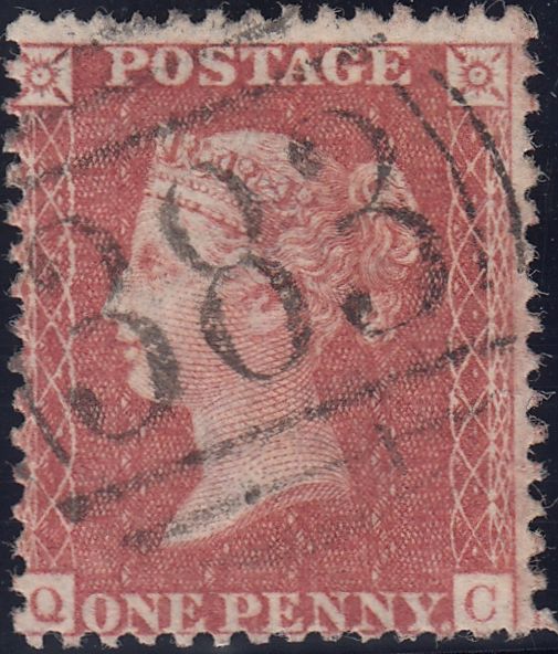 122458 1856-7 1D PL.42 MATCHED PAIR LETTERED QC ON BLUED PAPER (SG29) AND WHITE PAPER (SG40).