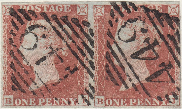 122465 1853-4 1D PL.163 MATCHED PAIR LETTERED BI IMPERF (SG8) STATE 1 AND PERF (SG17) STATE 2.